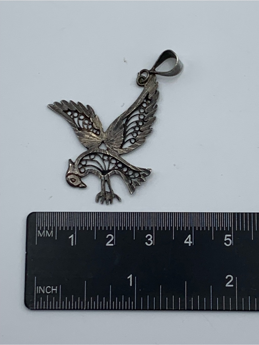Vintage 925 Sterling Silver Eagle Filigree Pendant Turkey 2.57g - Picture 6 of 7